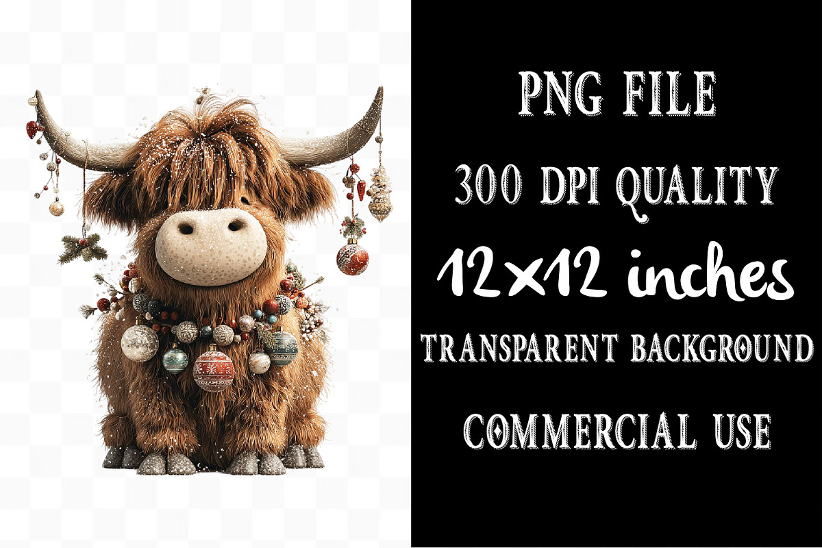 Highland Cow Christmas Clipart, a Seasonal Illustration by Designking (Photo 4 of 5)