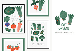 Eat Green - Cute Cartoon Vegetables