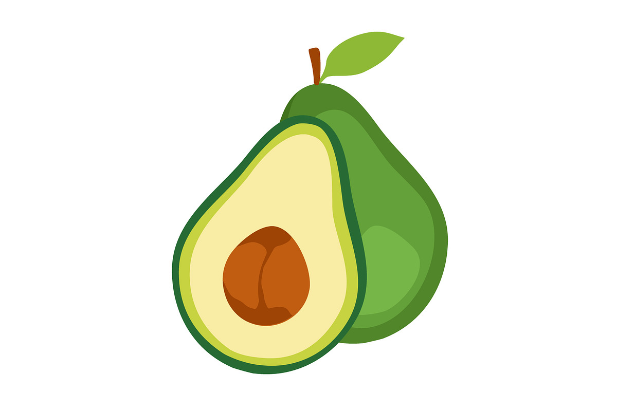 Whole avocado and cut half with seed, a Food Illustration by Viktorijareut