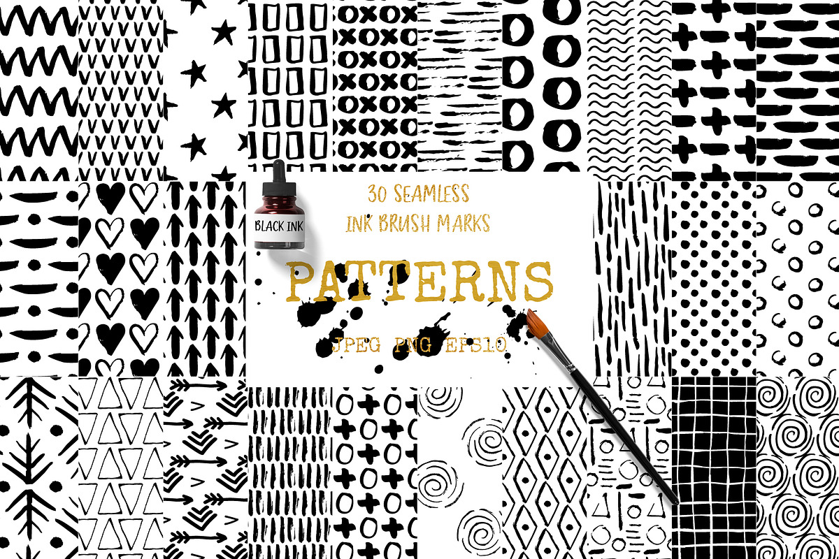 30 Seamless Ink Marks Patterns, a Pattern Graphic by 5August Art (Photo 1 of 5)