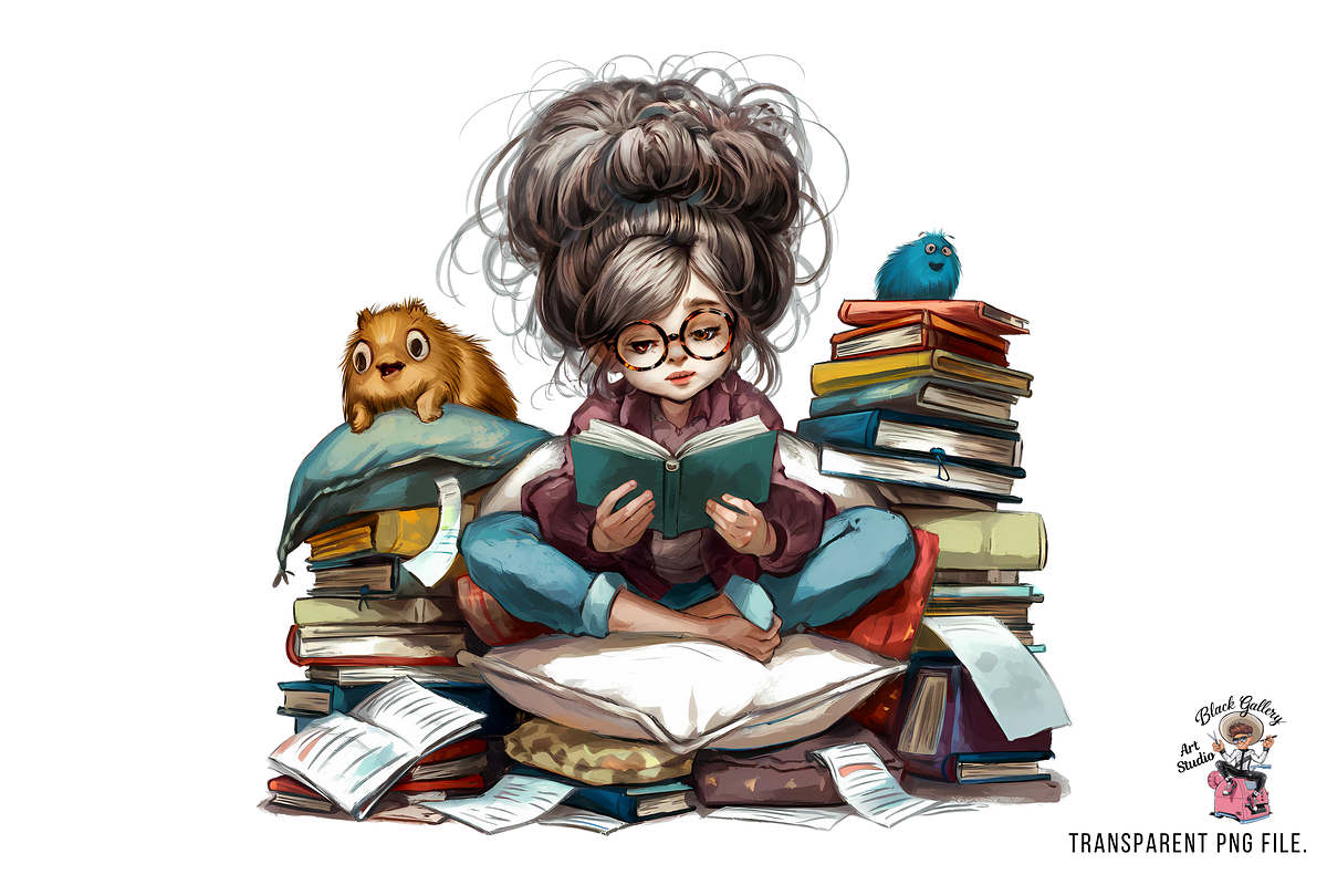 Bookish Girl Reading Clipart Bundle, a Graphic by Clipart Bloom (Photo 3 of 10)