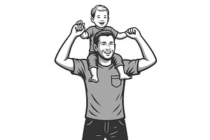 Happy Father Carrying Son on, a Person Illustration by AlexArt