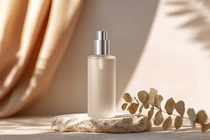 Elegant skincare product displayed on natural surface with soft, warm lighting, a Photo by AlyaAnd