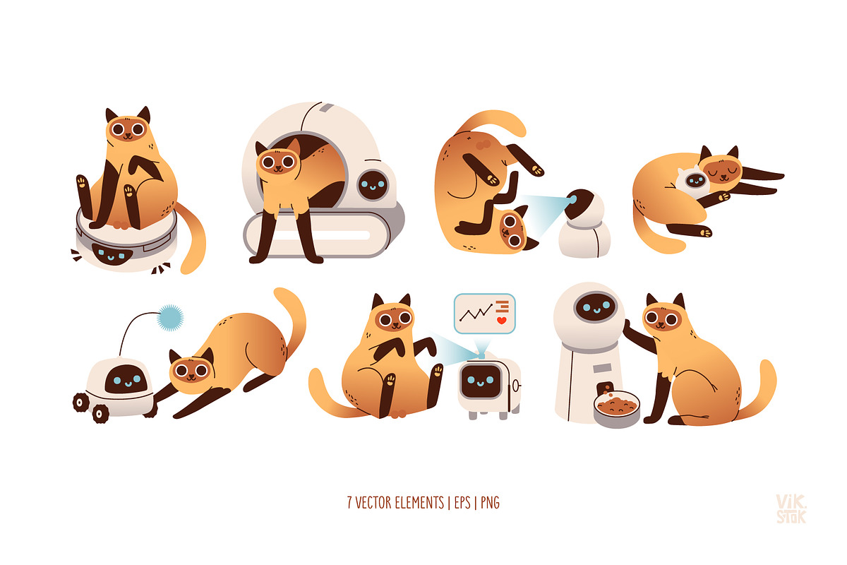 Cats & Gadgets Collection, an Animal Illustration by vik.stock (Photo 2 of 6)
