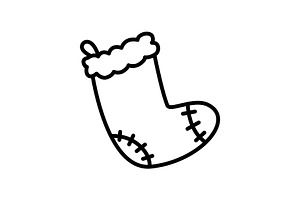 Christmas gift sock line icon, an Outline Icon by Elen_Art