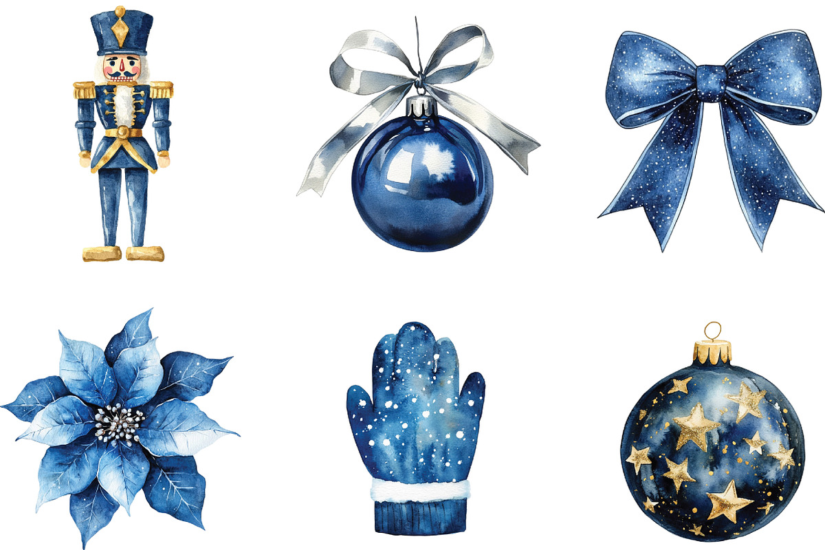 Watercolor Navy Christmas Clipart, a Work Illustration by CraftArtStudio (Photo 3 of 6)