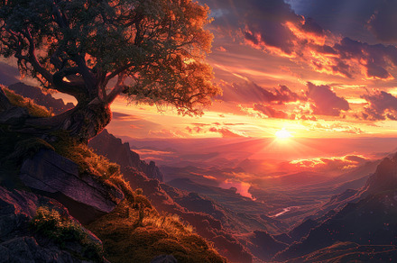 A stunning sunset paints the sky wit, a Photo by Tanuart