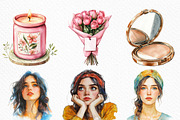 Watercolor Woman s Birthday Clipart, an Illustration by Craft Nest (Thumbnail 3 of 6)