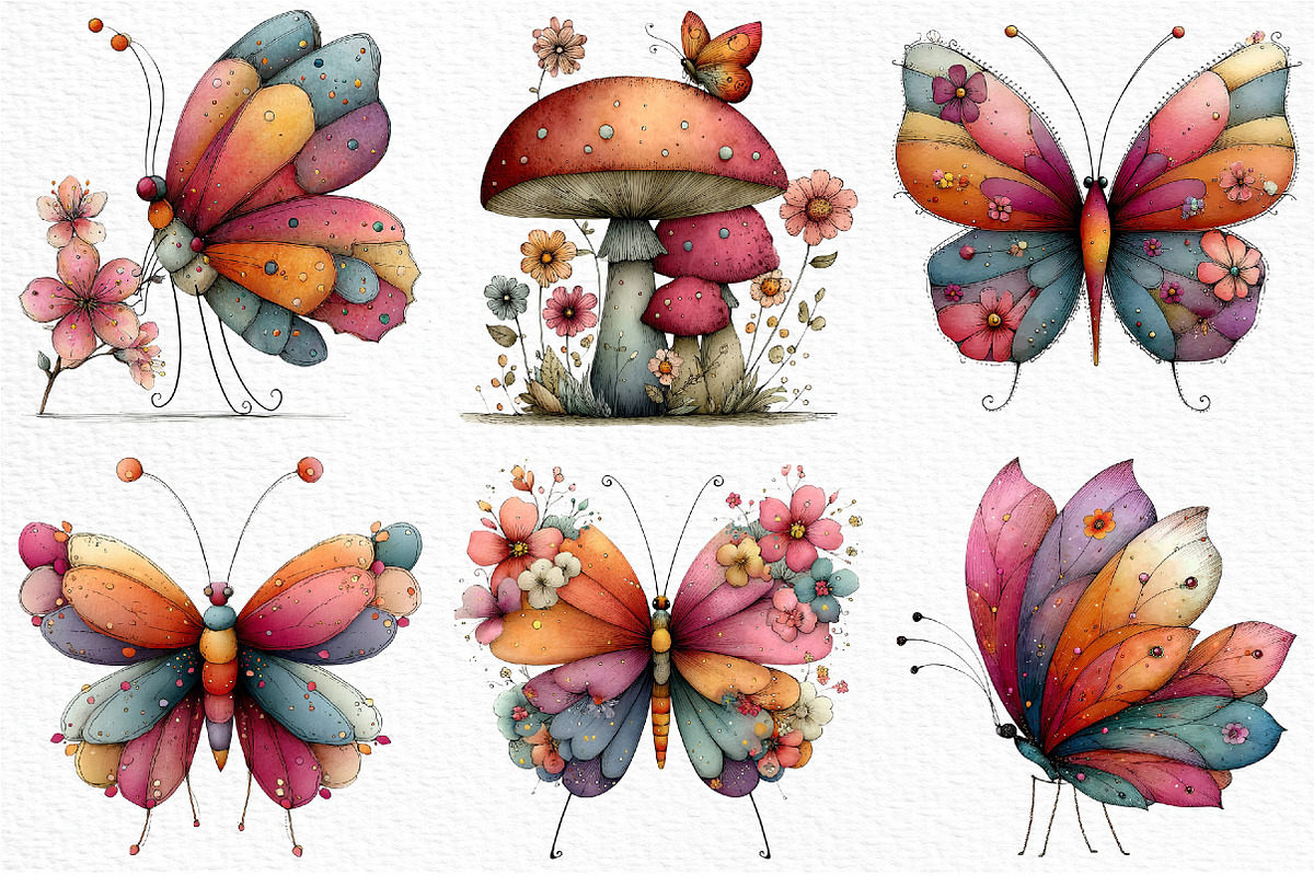 Whimsical Spring Butterfly Clipart, an Illustration by Craft Nest (Photo 3 of 11)
