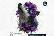 Floral Wolves Fantasy Cliparts, an Animal Illustration by ThatsDesignArt (Thumbnail 9 of 17)