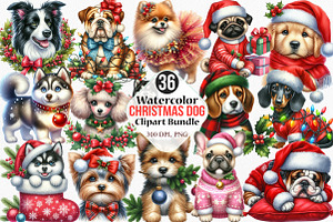 Watercolor Christmas Dog Clipart, an Illustration by Canvas Craft