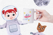 Watercolor space clipart with planet, an Animal Illustration by CreativeByLu (Thumbnail 6 of 11)