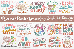 Book Lover Retro SVG Bundle.