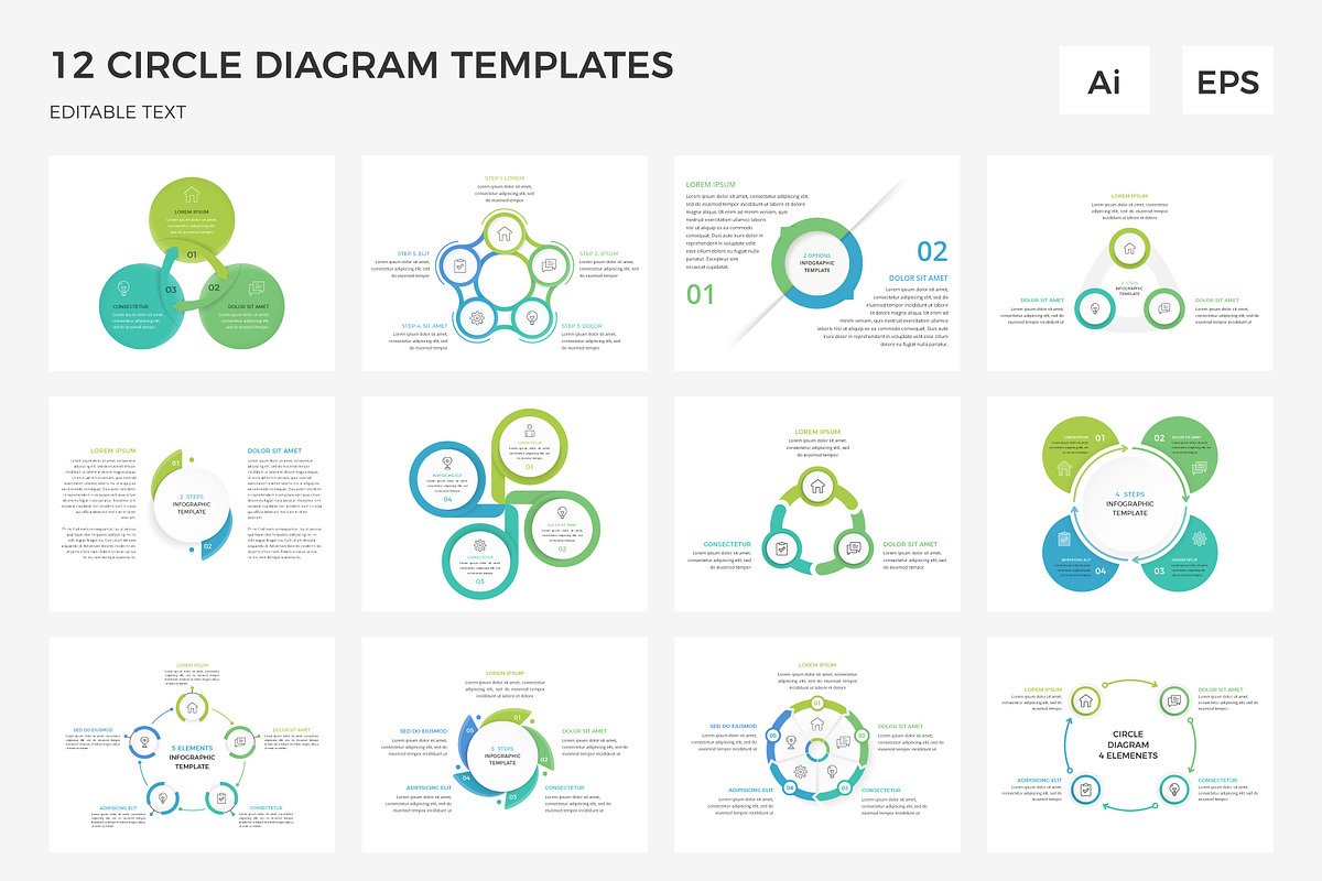 12 Circle Diagram Templates, an Object Illustration by PixMarket (Photo 1 of 4)