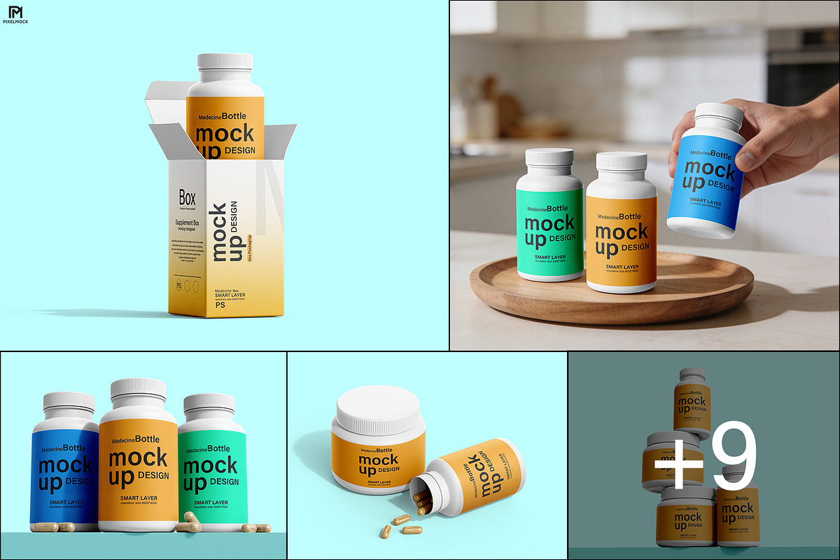 Supplement Bottle Mockup Bundle, a Packaging Mockup by pixelmock (Photo 1 of 35)