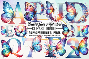 Watercolor Butterflies Alphabet, a Work Illustration by Craft Nest