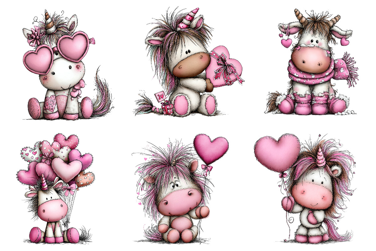 Valentine Whimsical Unicorn Clipart, an Illustration by Dream Creation (Photo 3 of 7)
