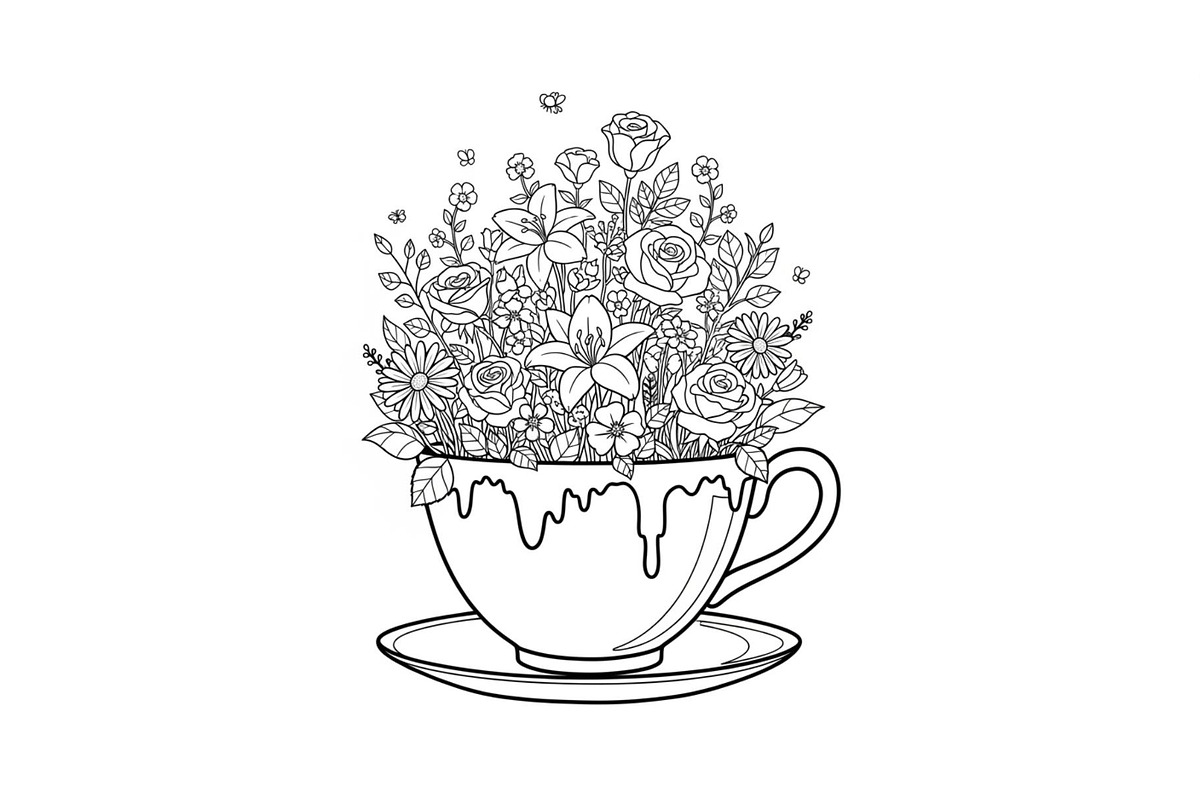 Floral Teacup Line Art Bundle, an Illustration by Gfx_Store (Photo 11 of 51)