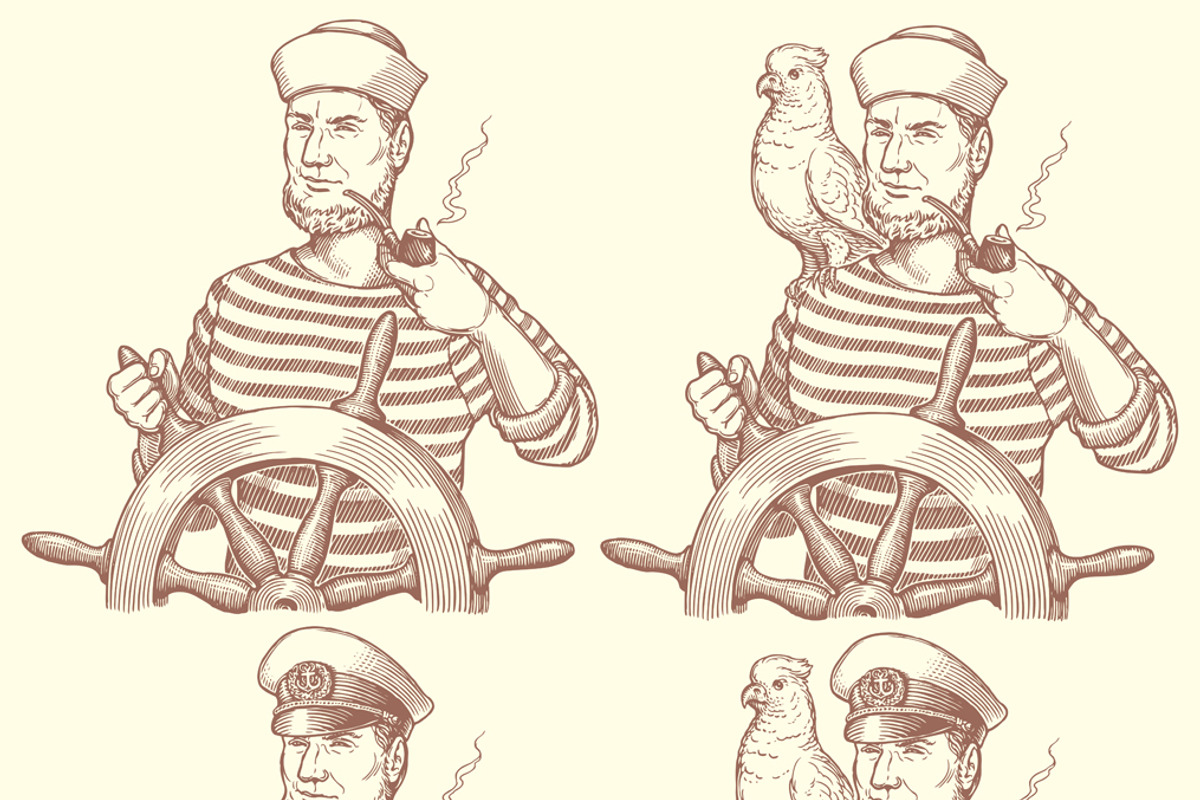 Set The captain at the helm, an Illustration by Vector Engraving (Photo 2 of 2)