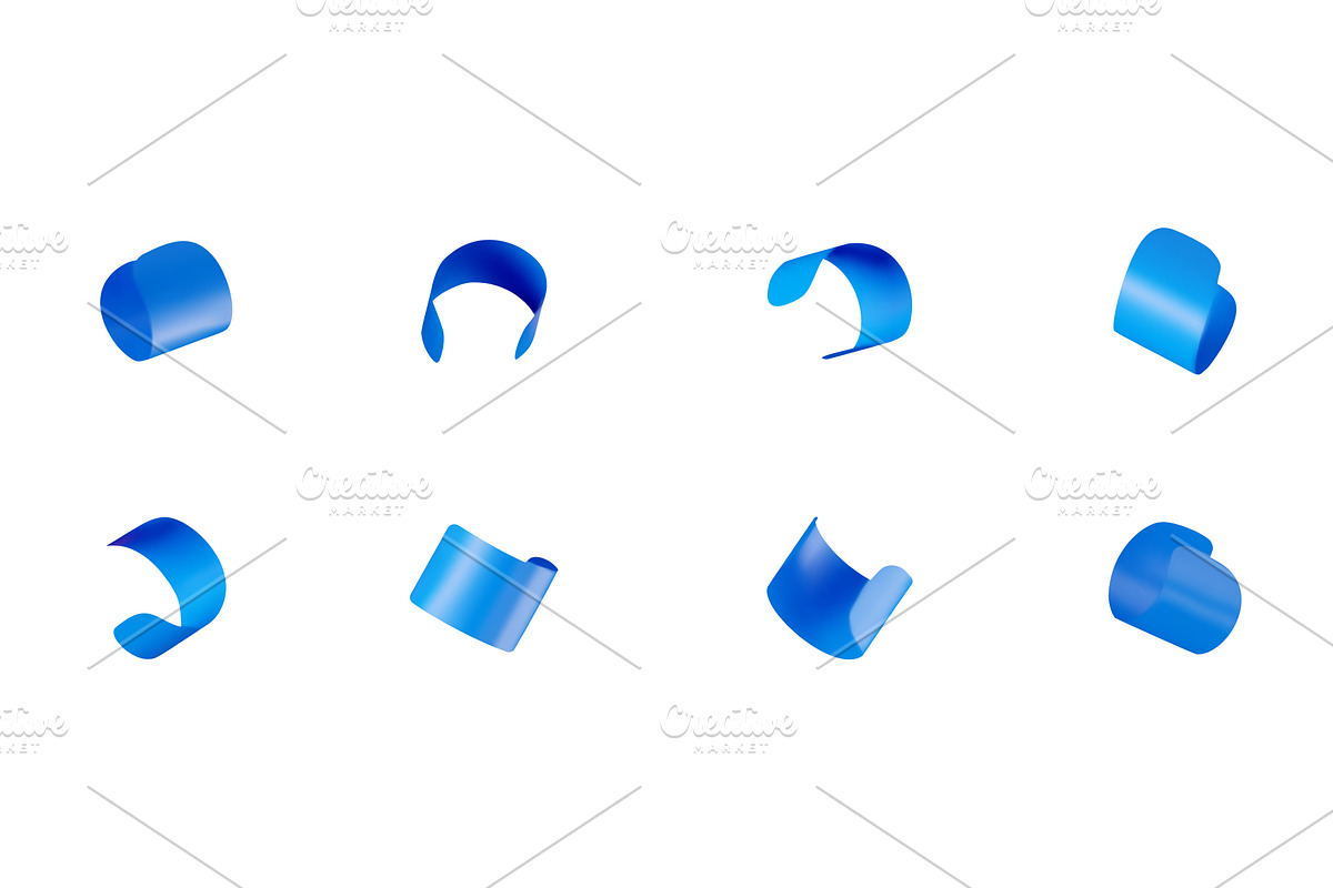 Set of eight blue ribbon shapes, an Illustration by Abscent