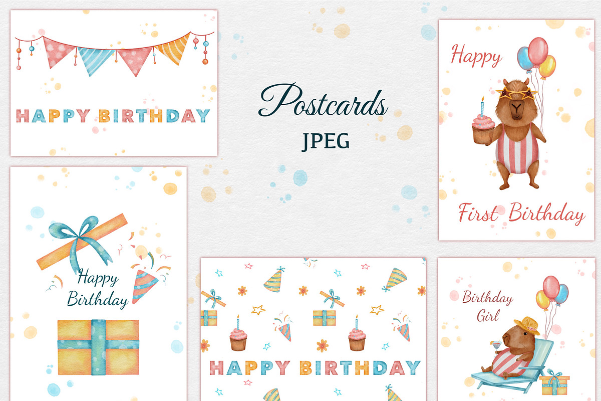 Capybara Birthday Clipart Set, an Animal Illustration by ZabolotnaArt (Photo 5 of 10)