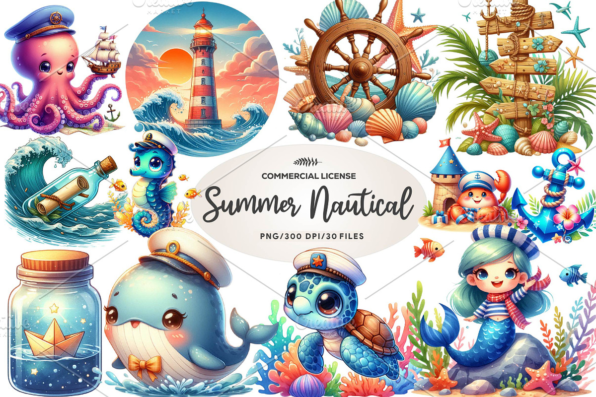 Summer Nautical Collection Clipart, an Illustration by CreationArt (Photo 1 of 7)