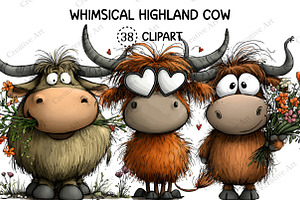 Whimsical Highland Cow Clipart, an Illustration by Creative Art