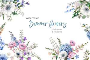 Watercolor Summer Flowers.