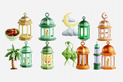 Ramadan Lantern 3D Icon Set, an Object 3D Model by Eklip Studio (Thumbnail 3 of 3)