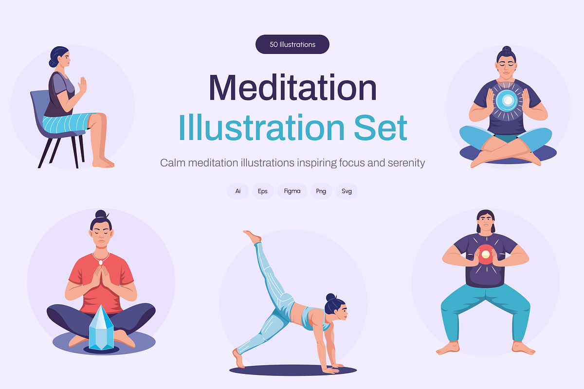 Meditation Illustration Art Set, a Person Illustration by Creative Stall (Photo 1 of 9)