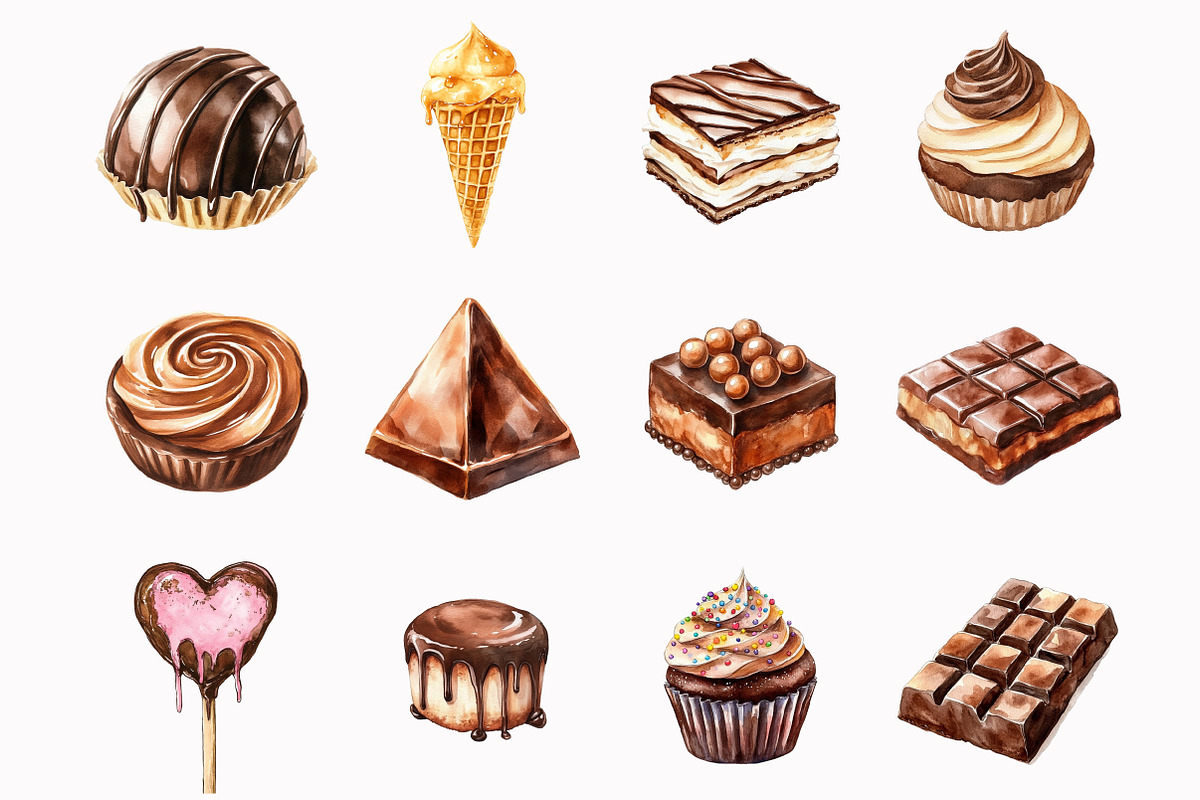 Watercolor Chocolate Sweets Clipart, an Illustration by Design Market (Photo 2 of 4)