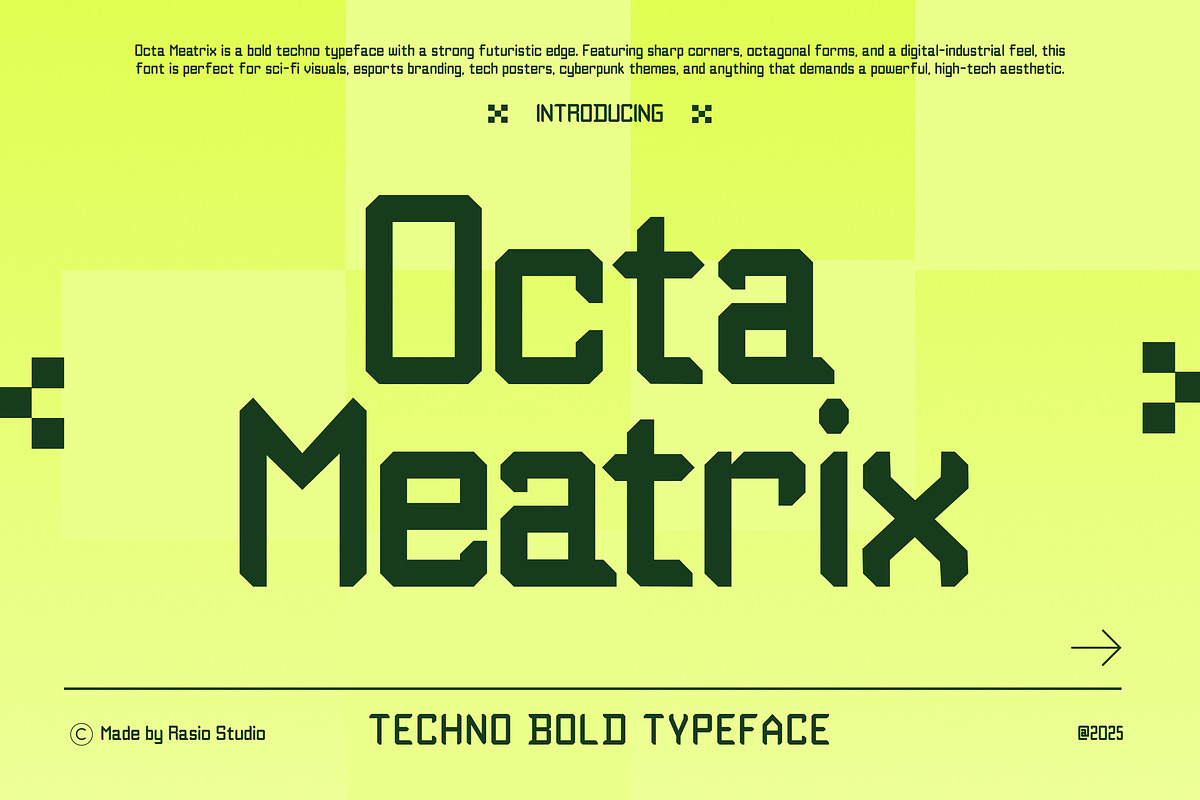 Octa Meatrix Techno Typeface Font, a Sans Serif Font by Rasio Studio (Photo 1 of 7)