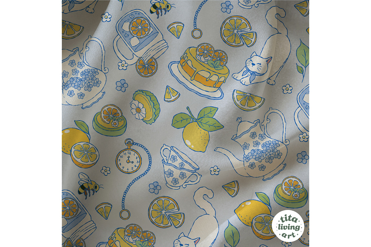 Lemon Tea Time Seamless Pattern, a Food Illustration by TitaLivingArt (Photo 4 of 10)