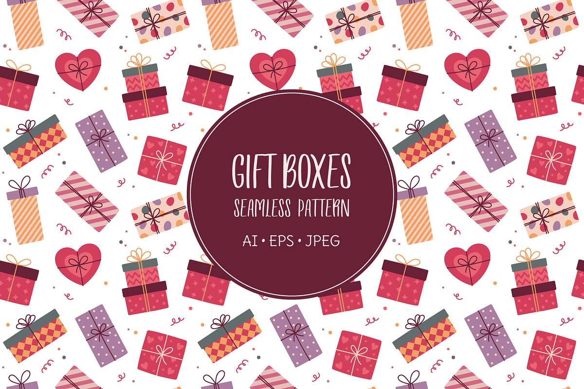Gift boxes pattern, an Object Illustration by Cmeree (Photo 1 of 3)