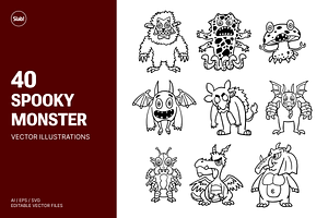 40 Spooky Monster Hand Drawn