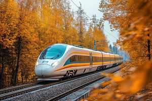 High-speed train travels through a v, a Photo by Tanuart