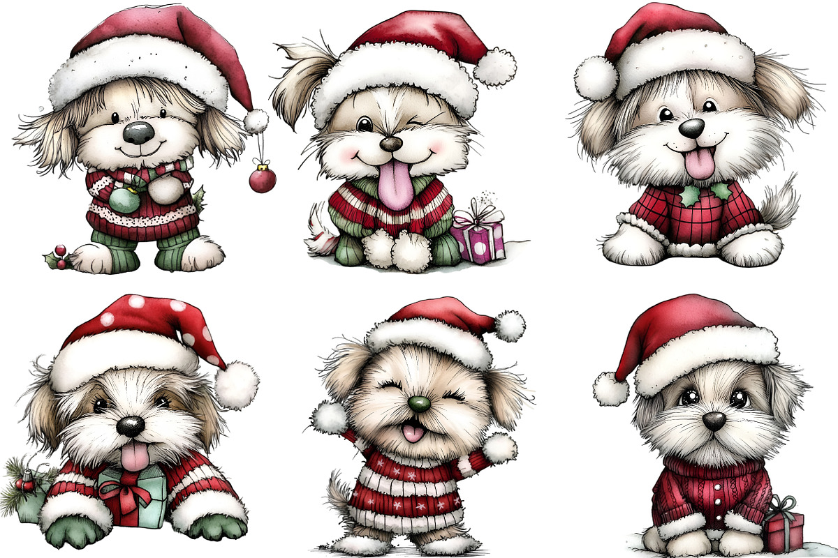 Funny Christmas Dogs Clipart, an Illustration by DreamArtGraphic (Photo 2 of 4)