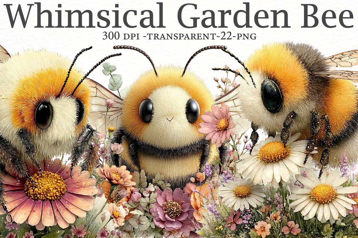 Whimsical GardenBee Clipart, a Seasonal Illustration by Designworld (Photo 1 of 10)