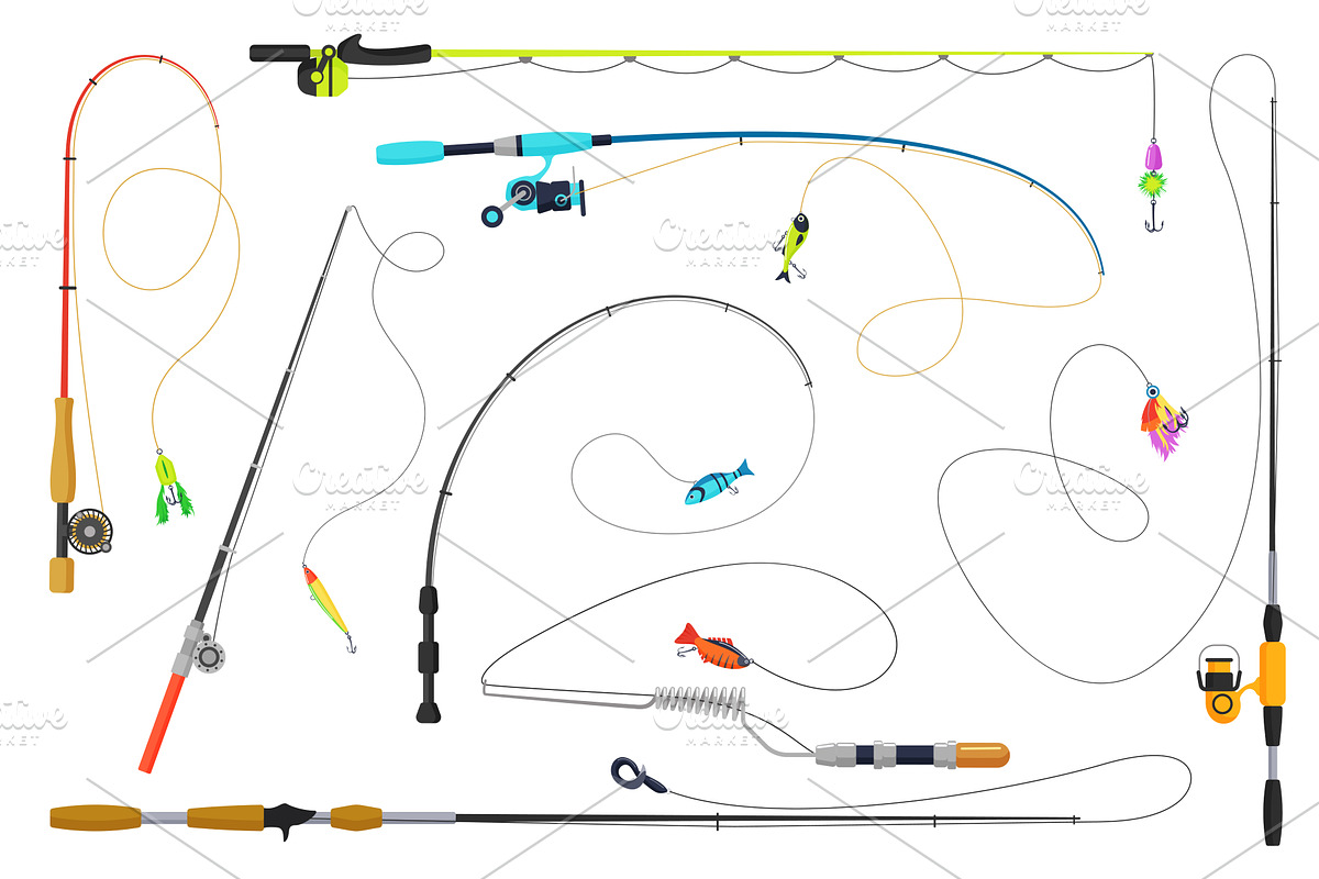 Fishing rods set, angling equipment, an Illustration by Lemberg Vector