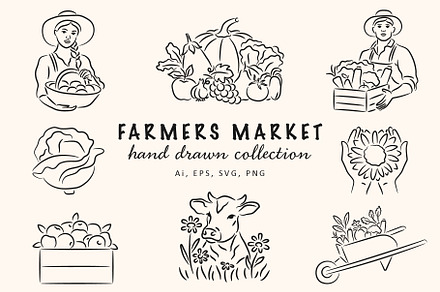 Farmers market illustration set