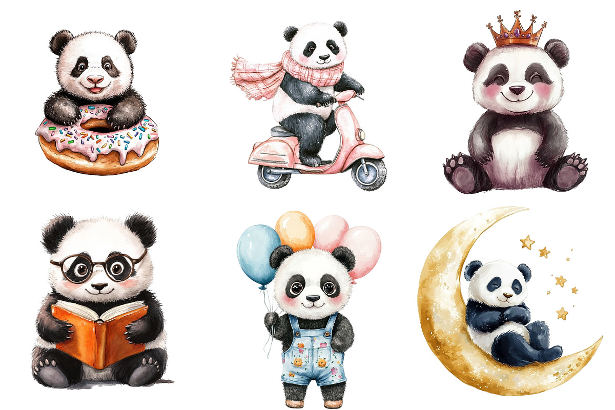 Cute Panda Sublimation Clipart, an Illustration by Watercolor design (Photo 3 of 4)