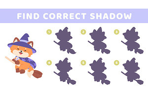 Find correct fox shadow. Children, an Illustration by LadadikArt