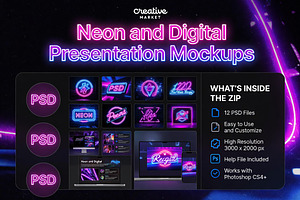 Neon Glow Digital Logo Mockup PSD