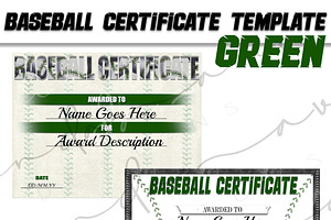 Baseball Sports Certificate Green, a Stationery Template by Brenda Avila Designs