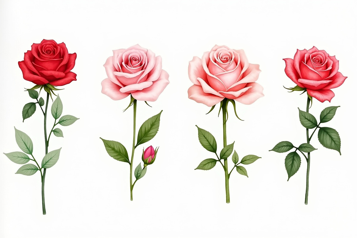 Romantic Watercolor Rose Clipart Set, an Illustration by hafijul (Photo 12 of 12)