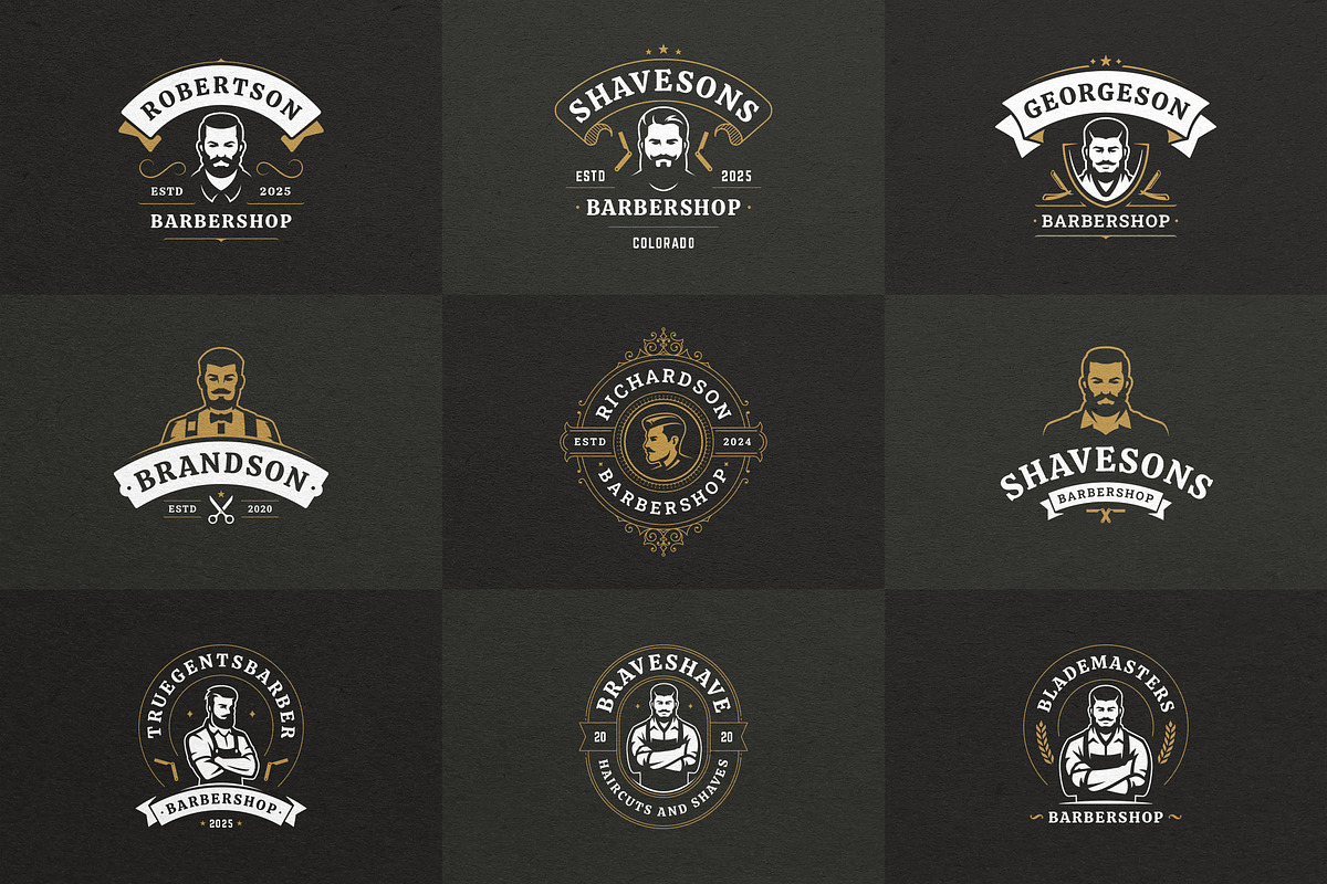 27 Barbershop Logotypes, a Branding & Logo Template by Vasya Kobelev (Photo 3 of 10)