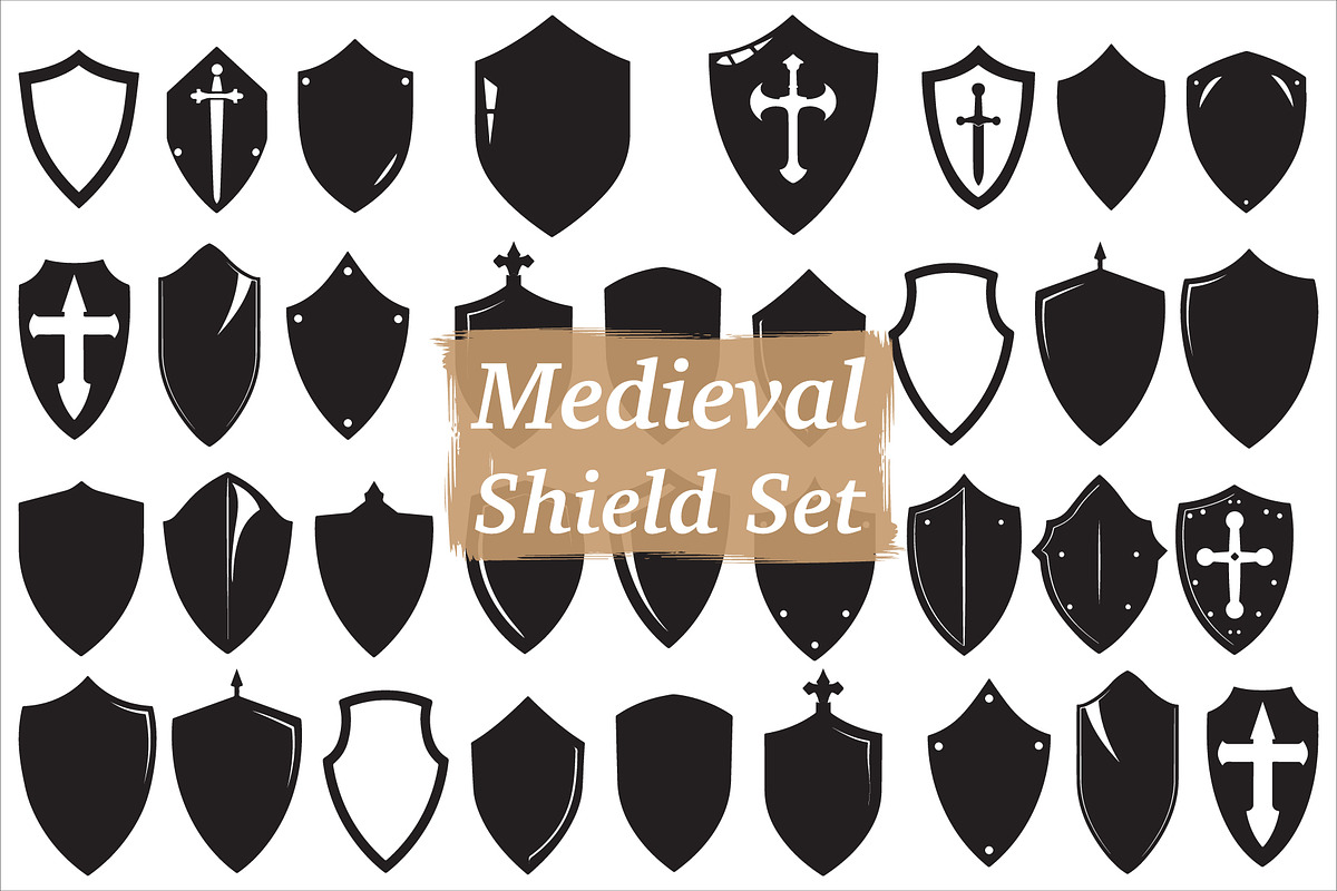 Medieval Shield Silhouette Bundle, an Illustration by Designs_River