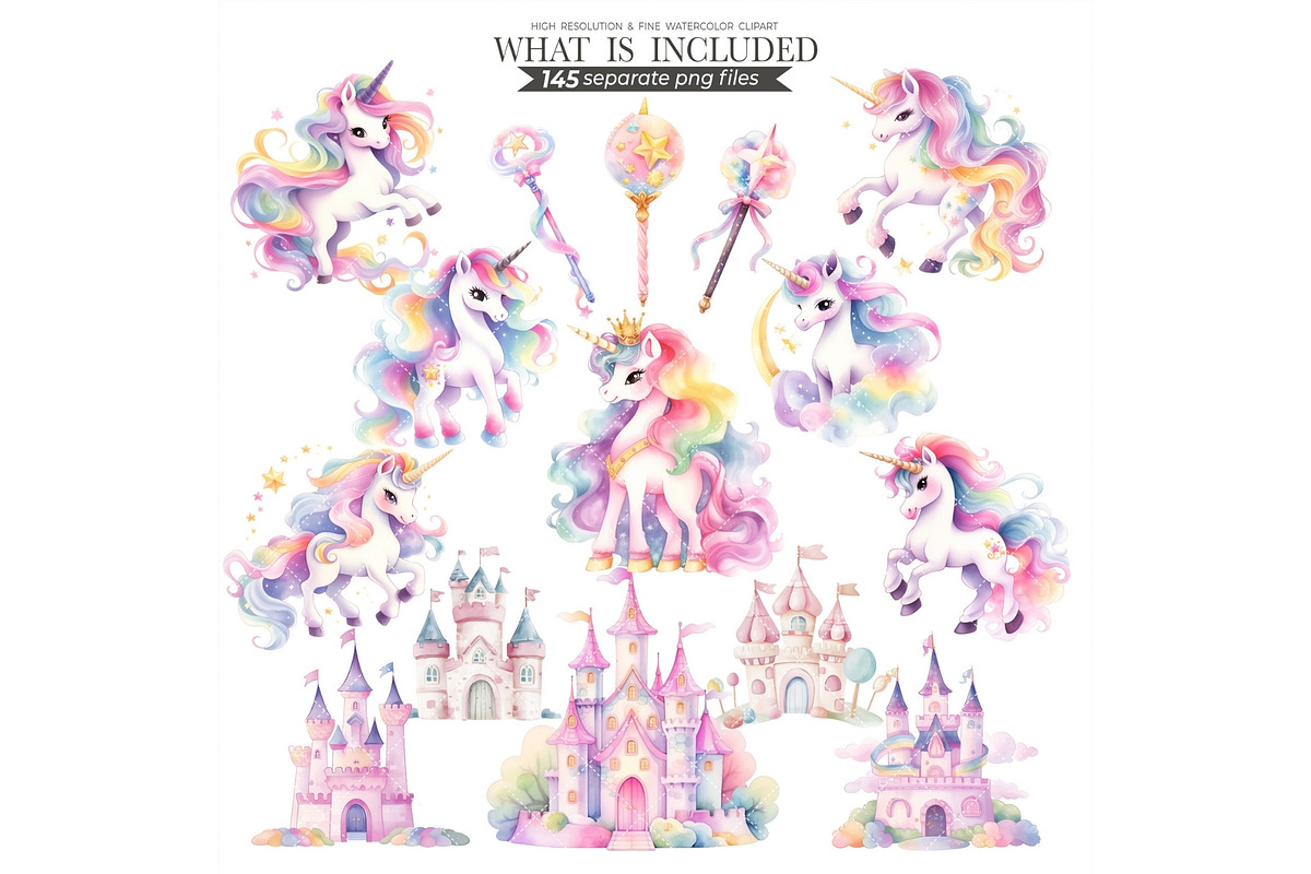 Pastel Unicorn Watercolor Clipart, an Illustration by CharmClipart (Photo 6 of 10)
