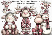 Quirky Christmas Reindeer Clipart, an Illustration by Craft Nest (Thumbnail 1 of 6)