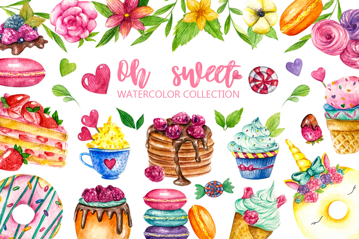 Sweets desserts watercolor clipart, a Decorative Illustration by UlitkaStudio (Photo 1 of 7)